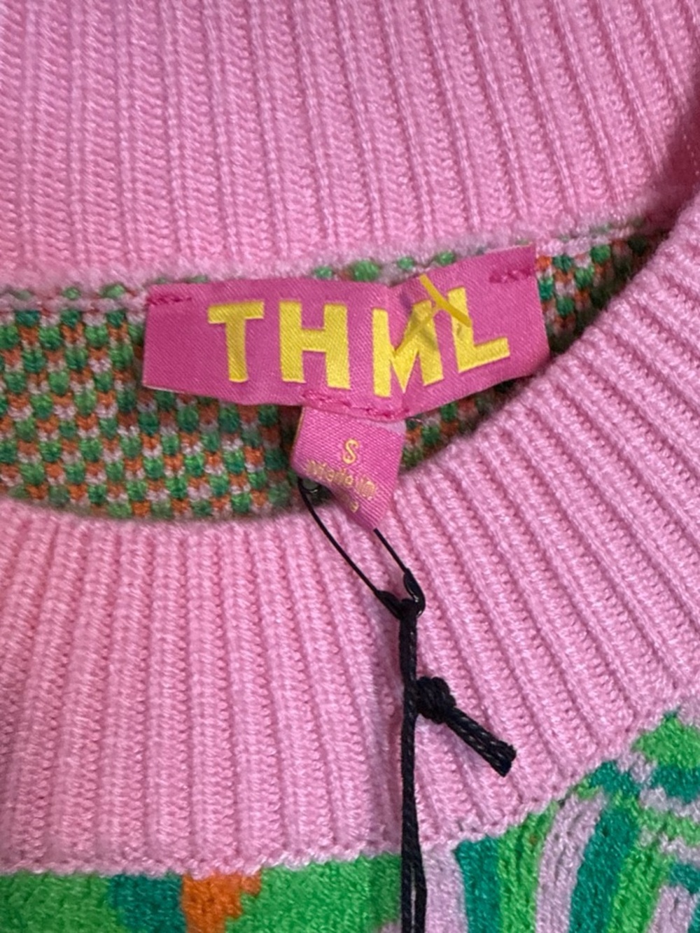 THML Pink, Green & Orange Geometric Knit Short-Sleeve Sweater - Picture 3 of 5